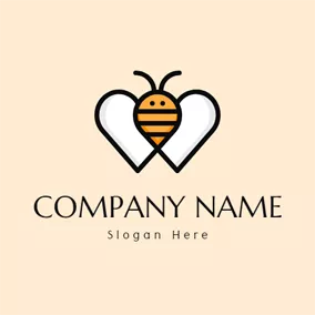 Black Logo Heart Wing and Cartoon Bee logo design