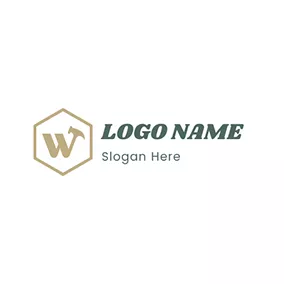 Wロゴ Hexagon Letter W Woodworking logo design