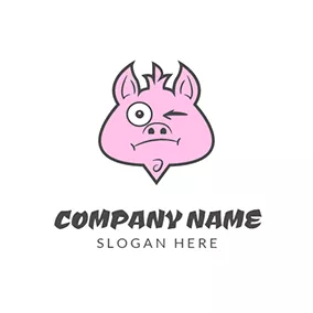 Charakter Logo Interesting Pink Cartoon Pig logo design
