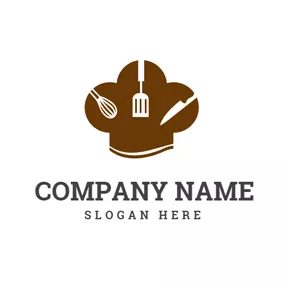 料理　ロゴ Kitchen Ware and Brown Chef Hat logo design