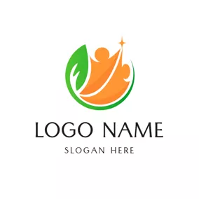 Connection Logo Leaf and Abstract Person logo design