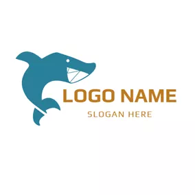 水族館のロゴ Lovely Blue Shark and Outline logo design