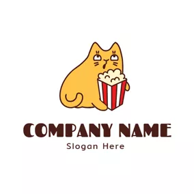 Food Logo Lovely Cat and Delicious Popcorn logo design