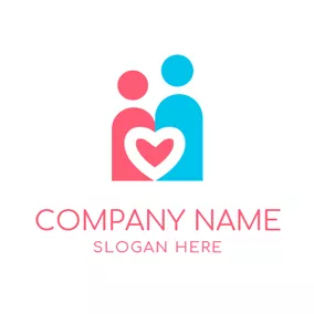 カップルロゴ Lovely Couple and Pink Heart logo design