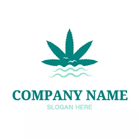 リーフロゴ Marijuana Leaf With Waterwave Weed logo design