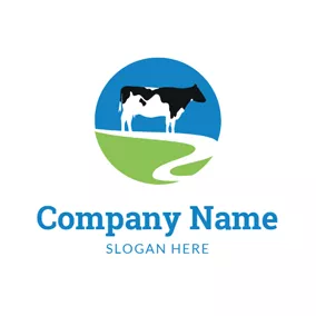 Logotipo De Leche Meadow and Dairy Cattle logo design