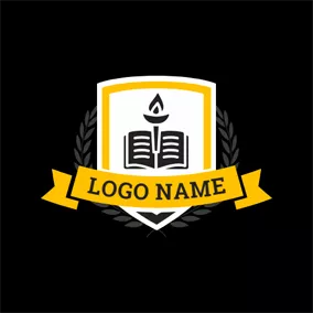 Classroom Logo Opening Book and Torch Badge logo design