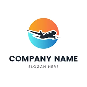 Aircraft Logo Orange and Blue Round With Black Airplane logo design