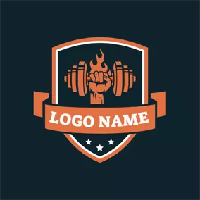 Fit Logo Orange Badge and Dumbbell logo design