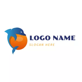 イルカロゴ Orange Ball and Blue Dolphin logo design