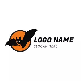 Badge Logo Orange Circle and Bat logo design