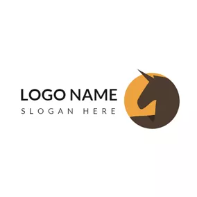 Brown Logo Orange Circle and Brown Horse logo design