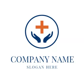 Help Logo Orange Cross and Blue Hands logo design