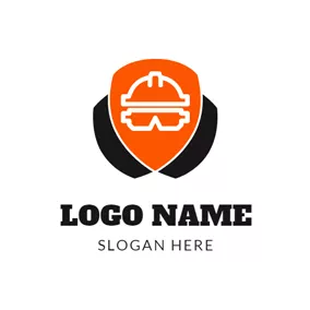 头盔 Logo Orange Shield and Safety Helmet logo design