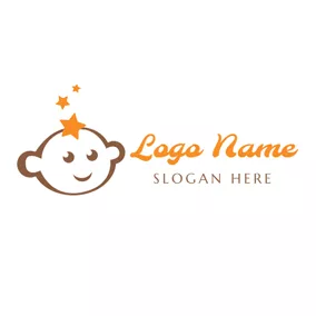 育児のロゴ Orange Star and Adorable Kid logo design
