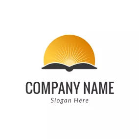 圖書館 Logo Orange Sun and Black Book logo design
