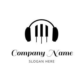 ヘッドフォンロゴ Piano Key and Headphone logo design