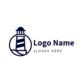 Rectangle Logo Plain Wave and Lighthouse logo design