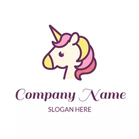 Pink Logo Pretty and Cute Unicorn Icon logo design