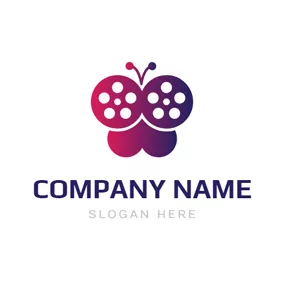 電影院 Logo Purple Butterfly and Film logo design