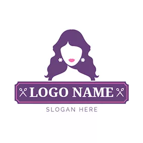 Makeup Logo Purple Long Curly Hair Mode logo design