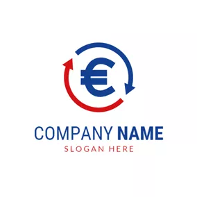 歐元 Logo Recycle Arrow and Blue Euro logo design