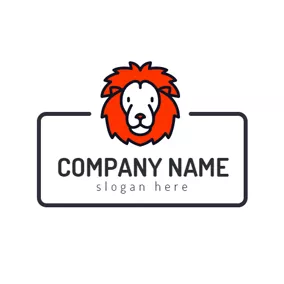 ライオンのロゴ Red and White Lion Face logo design