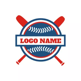 Logo Du Baseball Red Bat and Blue Baseball logo design