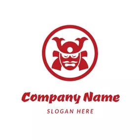 Japan Logo Red Circle and Samurai Head logo design