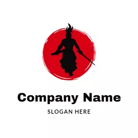 Japan Logo Red Circle and Strong Samurai logo design
