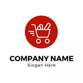 スーパーマーケットロゴ Red Circle and White Shopping Cart logo design