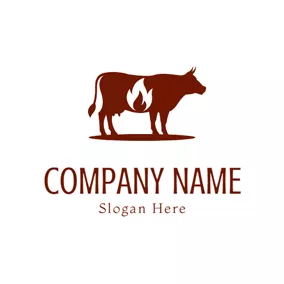Food Logo Red Cow and White Fire logo design