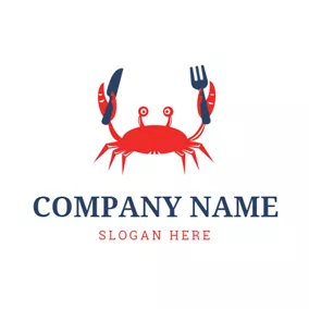 Food Logo Red Crab Holding Knife and Fork logo design
