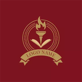 Academy Logo Red Encircled Torch and Book Emblem logo design