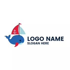 虎鯨 Logo Red Flag and Blue Whale logo design