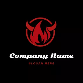 烤爐logo Red Flame and Ox Horn logo design
