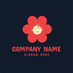 刺しゅうをするロゴ Red Flower and Lovely Baby logo design