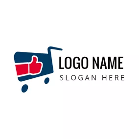 Advertising Logo Red Hand and Blue Shopping Trolley logo design