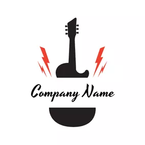 Logo Du Groupe Red Lightening and Black Guitar logo design