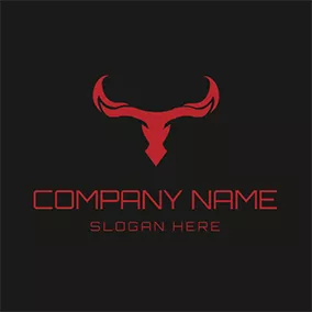Curve Logo Red Longhorn and Abstract Eyes logo design