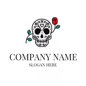 Gefährlich Logo Red Rose and Black Skull logo design