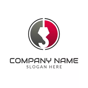 Outline Logo Red Semicircle and White Crane Hook logo design