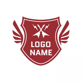 Wings Logo Red Shield and White Guitar logo design