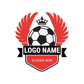 Soccer Logo Red Wings and Crowned Football Badge logo design