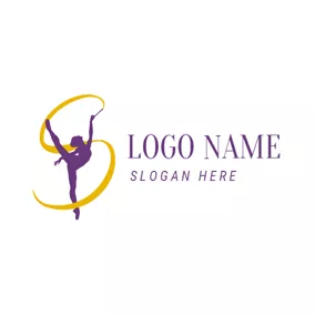 Dance Studio Logo Ribbon and Gymnastics Sportswoman logo design