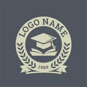 學院 Logo Rustic Encircled Book and Mortarboard logo design
