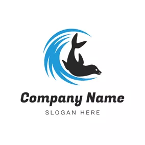 Black Logo Sea Water and Seal logo design