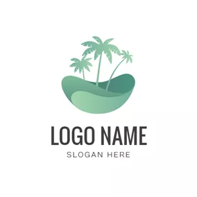 Illustration Logo Sea Wave and Palm Tree logo design