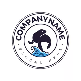 Logótipo De Foca Sea Wave and Swimming Seal logo design