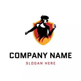 Dancing Logo Shield Fire Woman and Zumba logo design